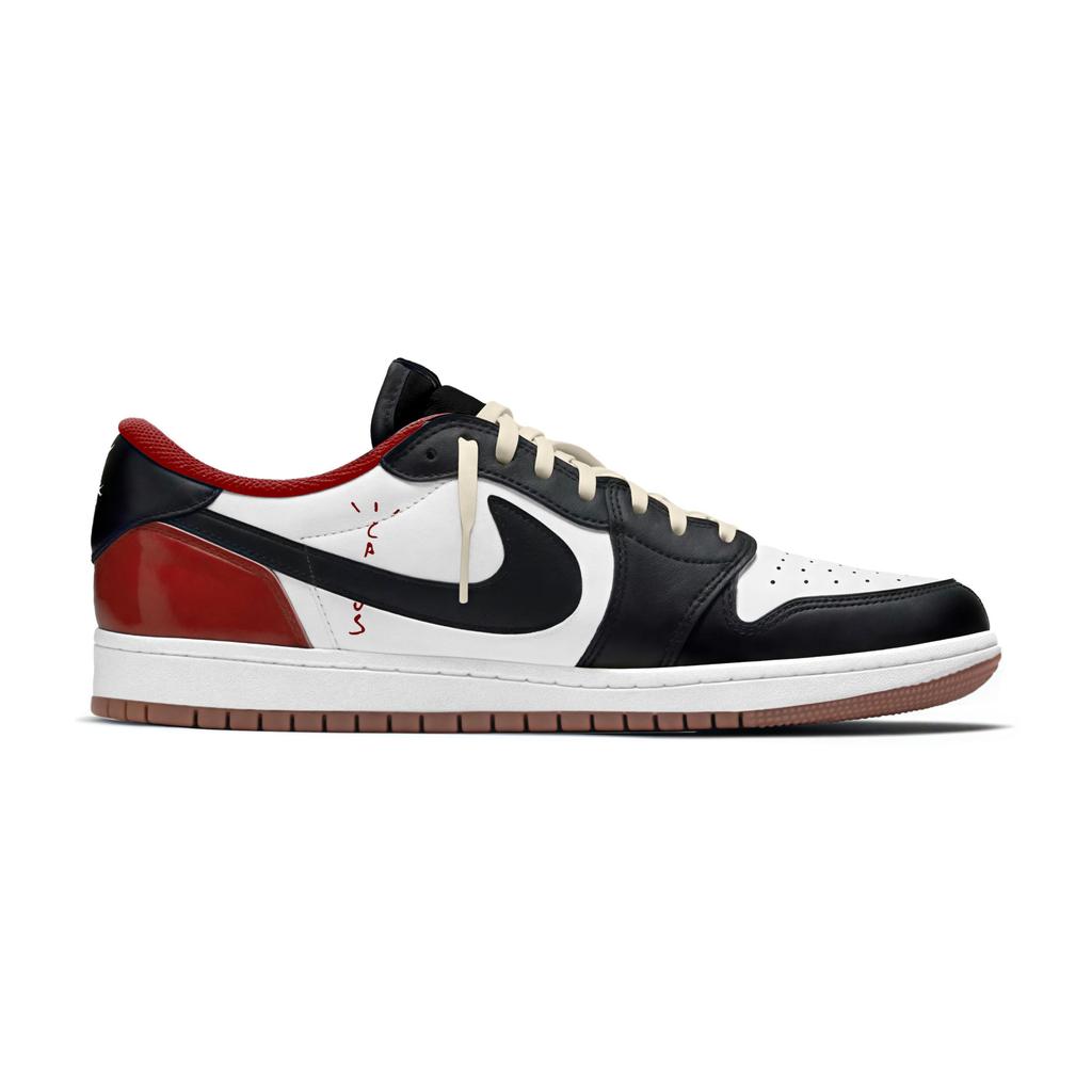 Jordan x Travis Scott Air Jordan 1 Coverage Slip Resistant Low top Skateboard Shoes Unisex Black White Red DZ4137-700(Team954-)
