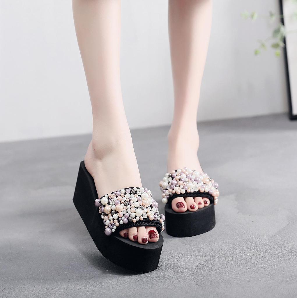 Босоножки на танкетке в стиле бохо: Женские летние тапочки на толстой подошве для отдыха на море в Таиланде.