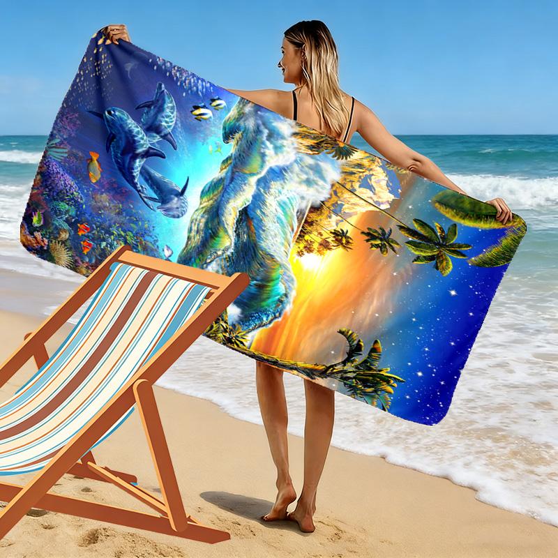 Dolphins Print Beach Towel, Large Soft Quick Dry Towel for Beach Camping Swimming