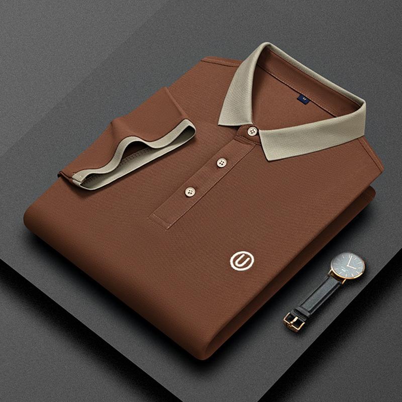 Футболка с коротким рукавом, мужская деловая повседневная рубашка поло с вышитыми буквами на лацканах, мужская футболка с коротким рукавом