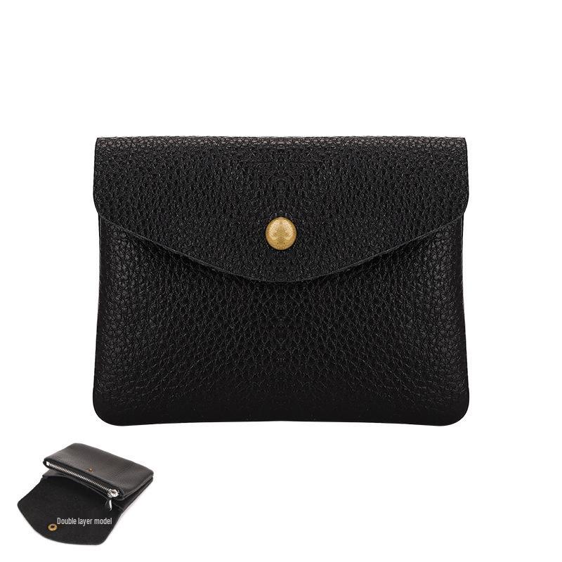 Lychee Pattern Soft Leather Unisex Coin Purse - Genuine Cowhide Card Holder & Storage Bag