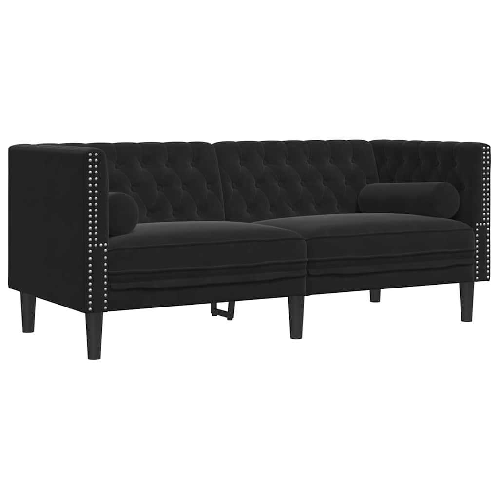 Vidaxl 2-Cz. Wypoczynek Chesterfield Z Wałkami, Czarny, Aksamit
