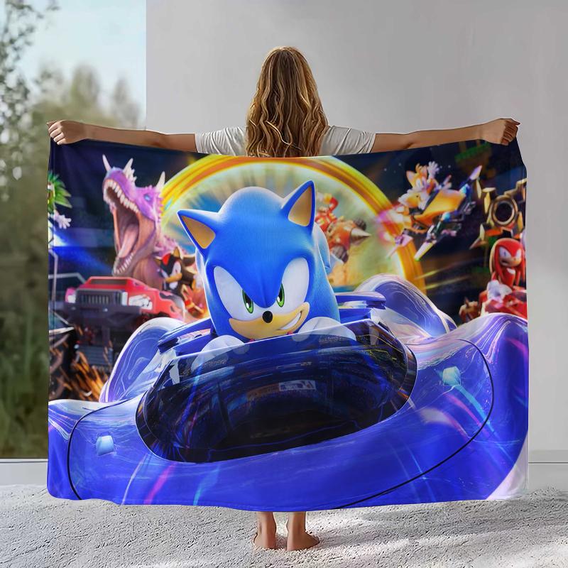 Ретро Мультяшное Игровое Фланелевое Одеяло S-Sonic, Ультра Мягкое Теплое Плюшевое Покрывало для Дома, Спальни, Кровати, Дивана, Походного Пикника, Подарок