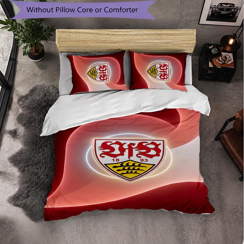 VfB Stuttgart Football 3 Piece Bedding Set Soft Duvet Cover Set with Pillowcases Printed Bedroom Decor Set for Home