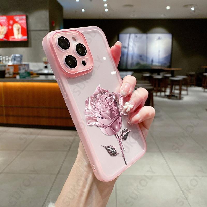 Для iPhone 15 14 13 Pro Max чехол с рисунком розы противоударный силиконовый прозрачный мягкий чехол для телефона для iPhone 13 14 15 Pro