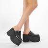 Fashion Square Toe Platform Mules Black PU Slip-On Loafers Thick Heels Comfortable Summer Footwear for Women Slippers