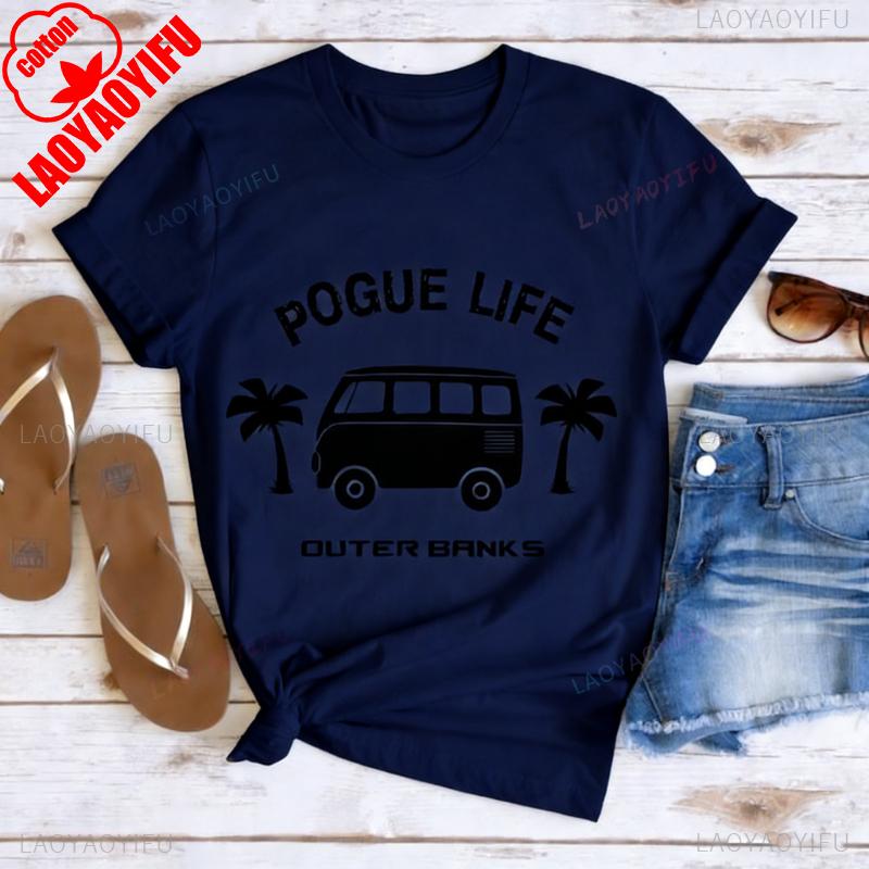 Pogue Life Outer Banks Серф-фургон Любителям OBX Подарок Фанатам Шоу Унисекс Футболка Универсальная Обычная Короткий рукав С принтом Футболка Топы