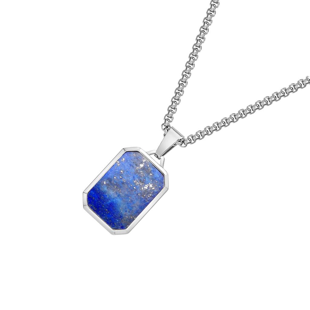 Stainless Steel Geometric Necklace Rectangular Pendant Necklace Stone Neck Jewelry Chain Necklace Suitable for Men