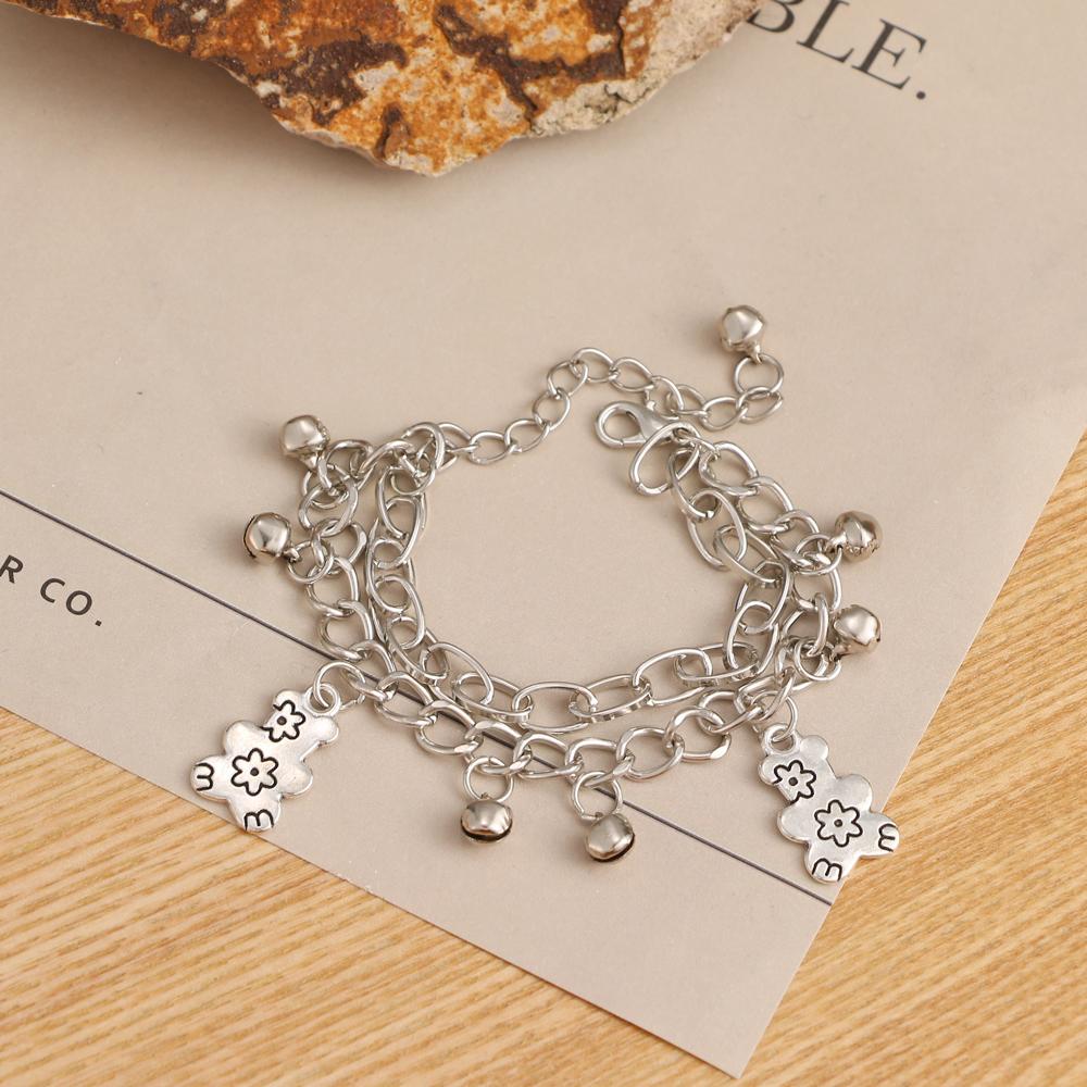 Браслет в стиле ретро с двойным медведем и колокольчиком, браслет с подвеской, модный тренд, браслет со смайликом, милый простой браслет, ювелирные изделия