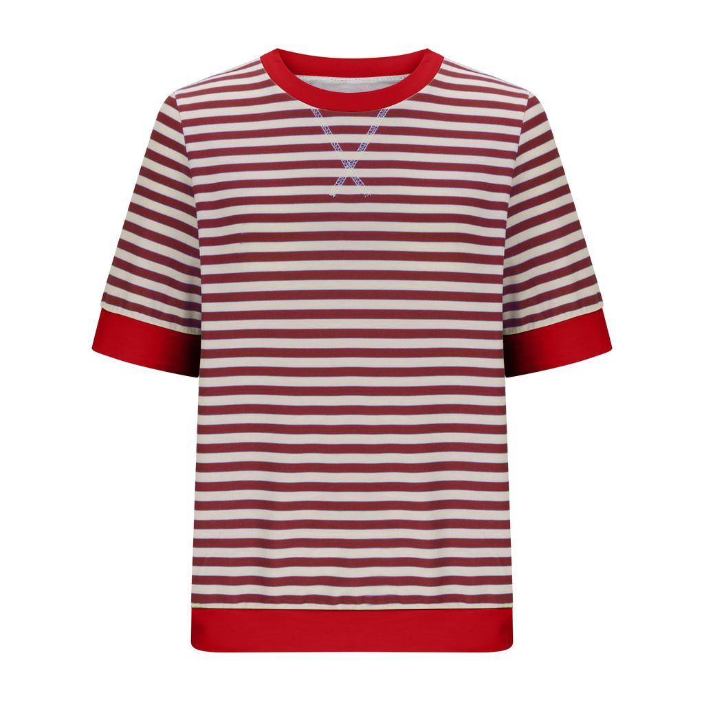 Женская летняя футболка в полоску с коротким рукавом и круглым вырезом