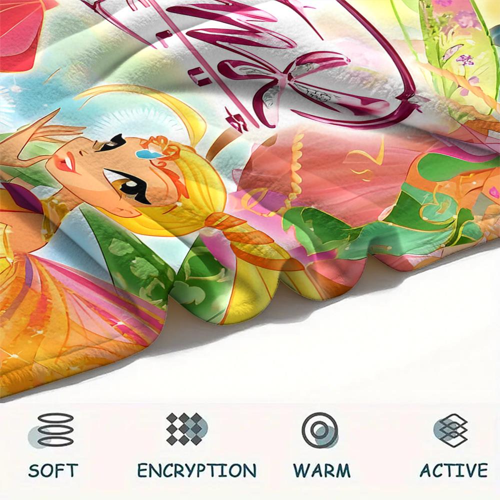 1 шт. Фланелевое одеяло с принтом Winx Club, Высокое качество, Для всех сезонов, Декор для дома, Тепло и уют, Идеально для рождественских подарков