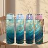 1PC Turquoise Gold Fluid Marble Pattern 750ml Color Plastic Sports Water Bottle Leakproof Flip Straw Lid Suitable for Sports Office Home Use