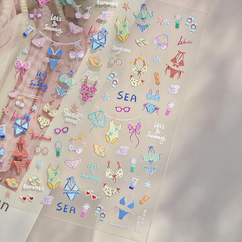 1 Pc 5D Cute Anime Cartoon Nail Sticker Chibi Character Nail Art High Quality Cartoon Embossed Self-adhesive Decorative Sticker