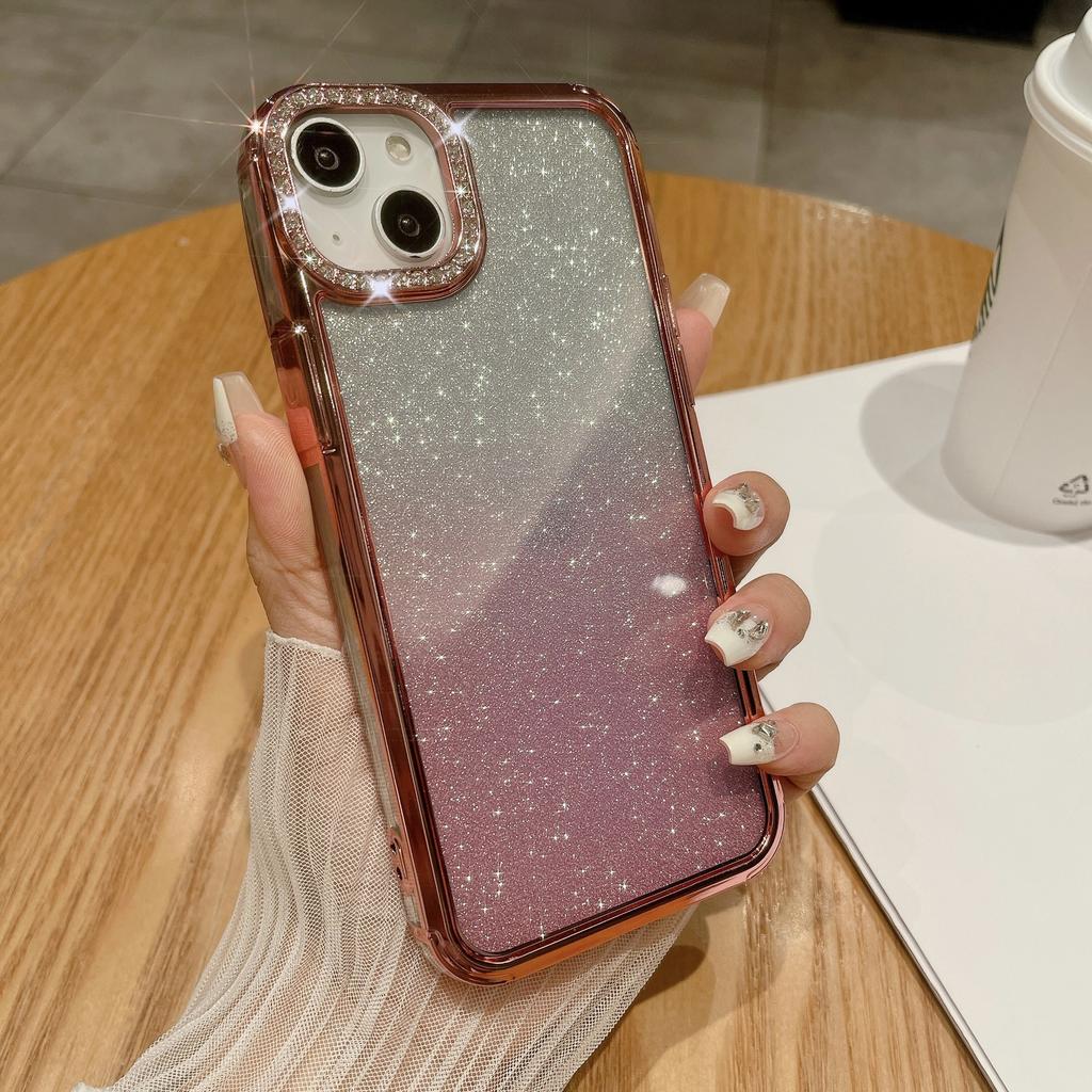 Подходит для iPhone15promax Зеркальная магнитная подставка, Чехол для телефона, Вспышка для объектива iPhone 14, 13 Градиентный глиттер