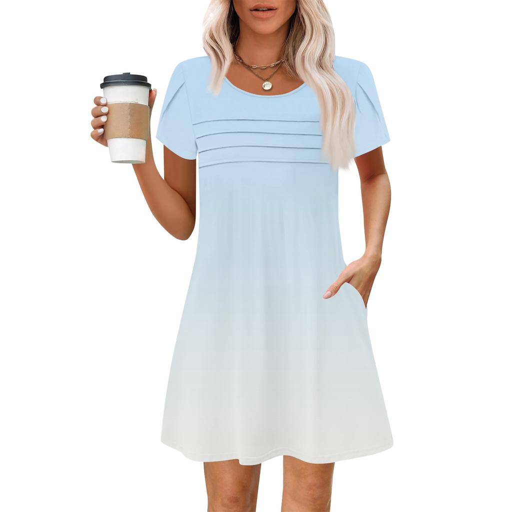 Женские летние повседневные лепестковые узкие полосатые плиссированные однотонные платья