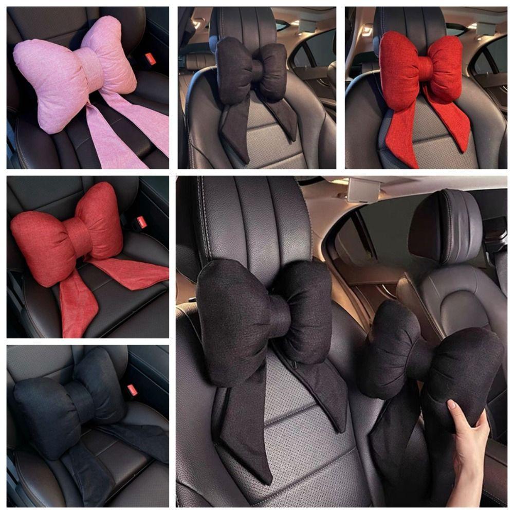 Linen Linen Bow Car Headrest Ribbon Bow Ribbon Bow Car Neck Pillow Lumbar Rest Pillow Car Seat