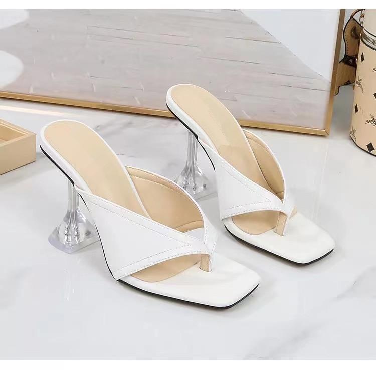 Women Plus Size Sandals New Square Toe High Heel Fashion Open Flip Flops Design Quality Slippers Indoor Zapato