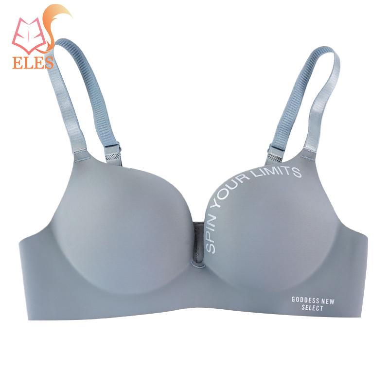 Женский бесшовный бюстгальтер с буквенным принтом без стального кольца, мягкий бюстгальтер из ледяного шелка, сексуальный бюстгальтер пуш-ап со сборками