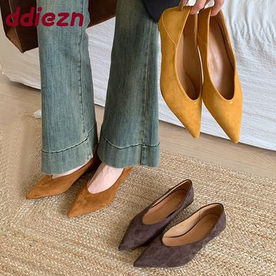 Модная женская обувь на низком каблуке, мелкие женские туфли-лодочки, обувь с острым носком, модная замшевая элегантная женская обувь на каблуке, шлепанцы