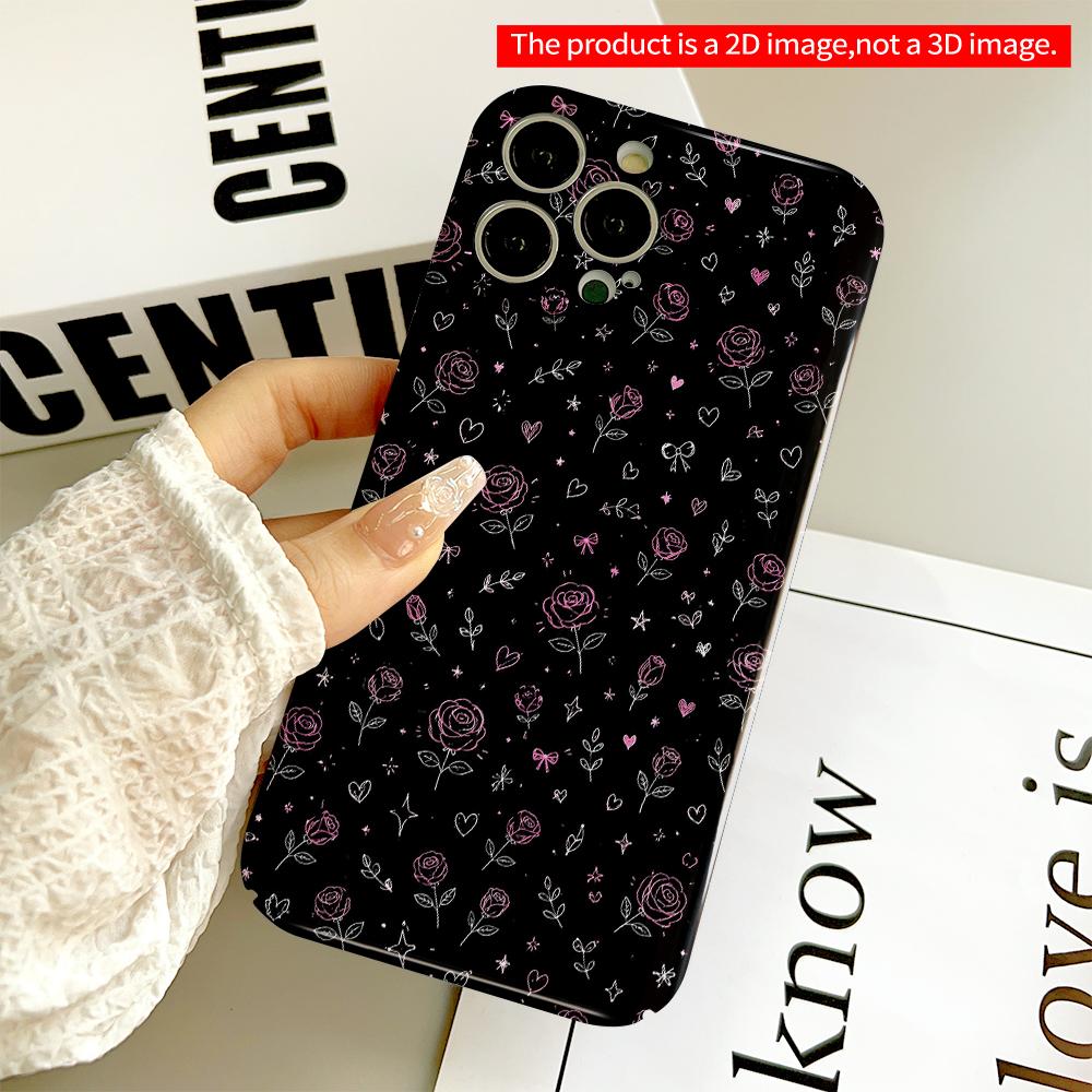 Pink Rose & Heart Sketch Pattern Phone Case All inclusive film hard phone case, compatible with iPhone 18 Pro Max 17 16 15 14 13 12 11
