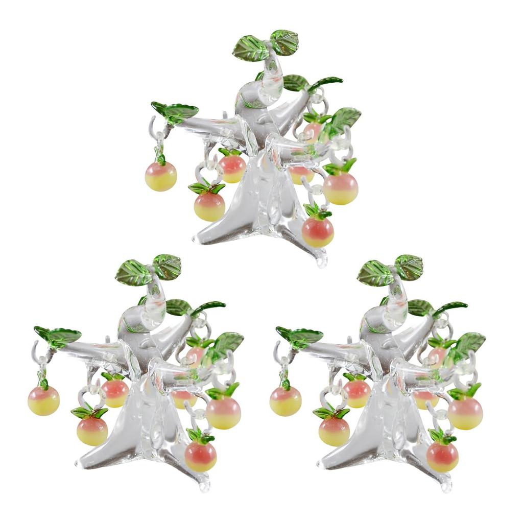 Four Cart Cute Handmade Glass Crafts Peach Small x Set "Rolling Tree" 3-Piece