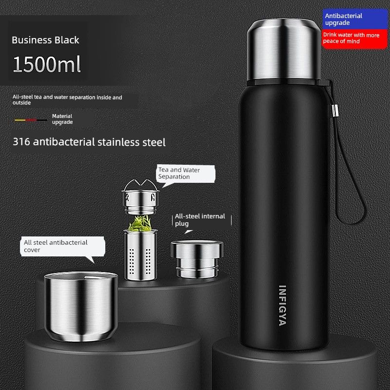 All-Steel Large-Capacity Insulated Cup 316 Stainless Steel Water Cup for Men and Women, Tea Brewing, Car-Mounted, Outdoor Tea-Water Separation Cup