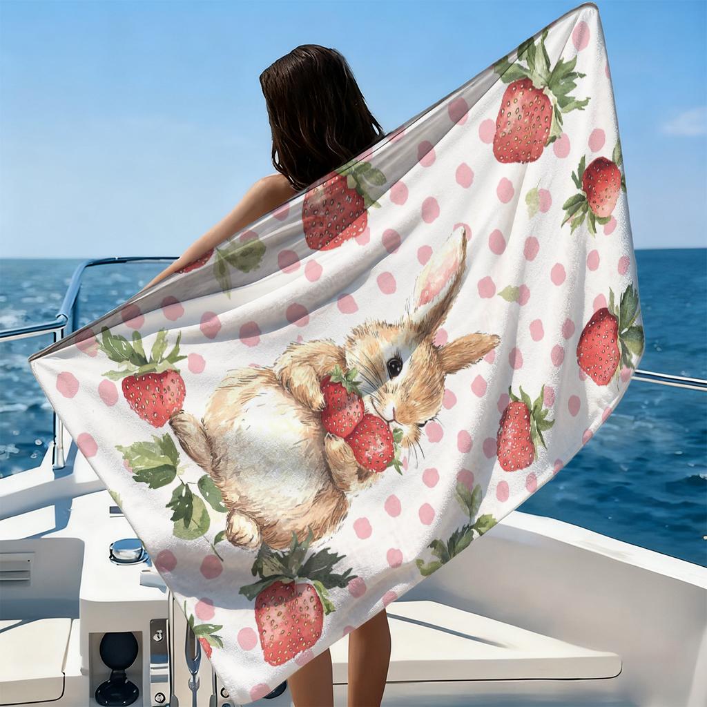 1pc Sweet Strawberry Rabbit Beach Towel Quick-drying Super Absorbent Suitable for Beach Pool Summer Funny Gift for Friends