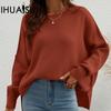 Autumn and Winter Fashion Women's O-Neck Knit Loose Split Pullover Sweater