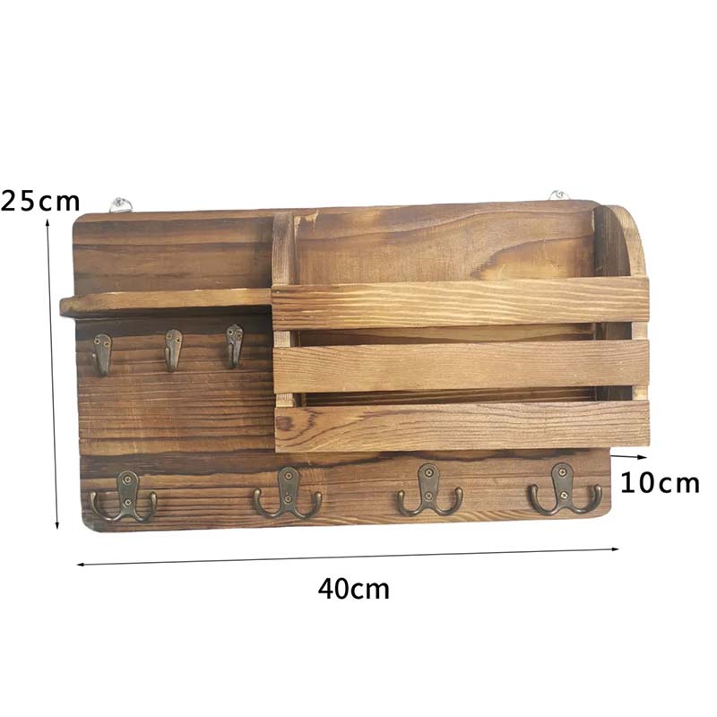 Wooden Wall-mounted Storage Rack Vintage Room Bedroom Study Key Hook Solid Wood Wall Debris Finishing Organizer Porch Decoration Key Storage Box