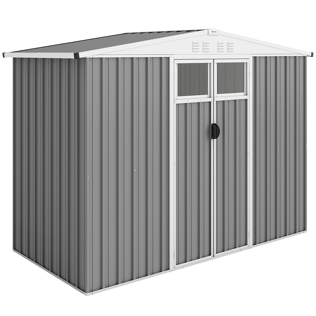 Garden Tool Shed in Galvanized Steel with 2 Doors, 246x117x180 cm, Light Grey