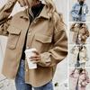 Fall Winter Women Jacket Single-breasted Button-down Thickened Cardigan Loose Long Sleeves Turn-down Collar Chest Pockets Outwear Coat