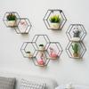 Nordic Style Wall Mounted Floating Hexagon Shelf Metal Iron Framed Storage Holder Rack with Wooden Board Geometric Frame Stand Home Decor VER