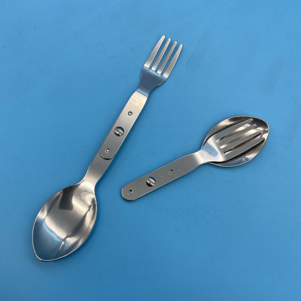Silver 2-in-1 Foldable Fork Space-saving Spoon & Fork Tableware Camping Spoon  Traveling