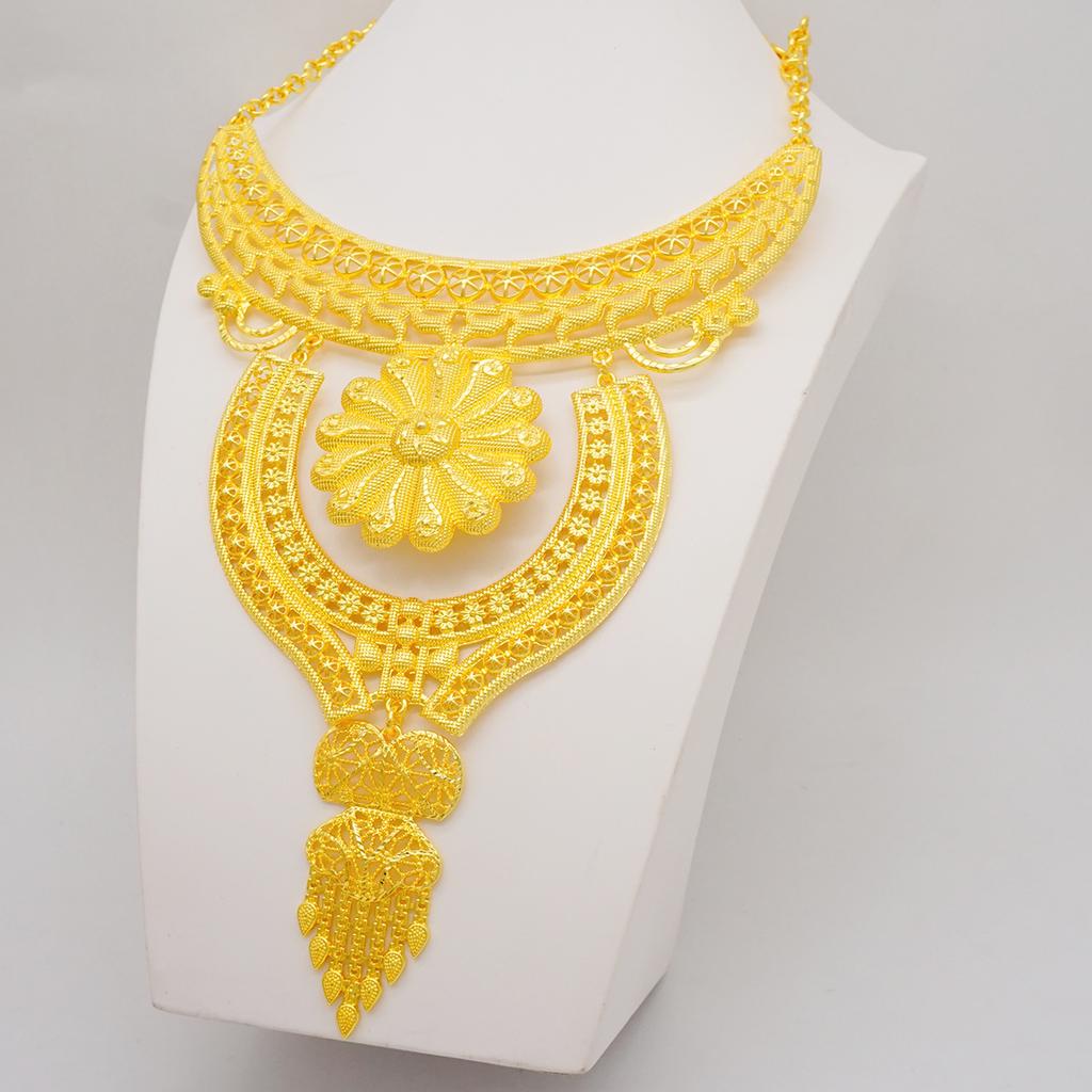 Дубай золотого цвета, большое роскошное ожерелье, браслет, серьги, кольца, комплекты ювелирных изделий для женщин, свадебные украшения, подарки для вечеринок
