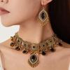 Metal Necklace Earrings Set Water Drop Pendant Ethnic Style Necklace Set  Wedding Party