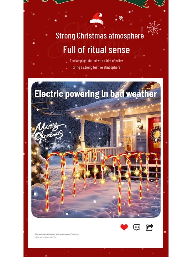 Cross-border Christmas Solar Star Candy Cane Lights for Outdoor Garden and Lawn