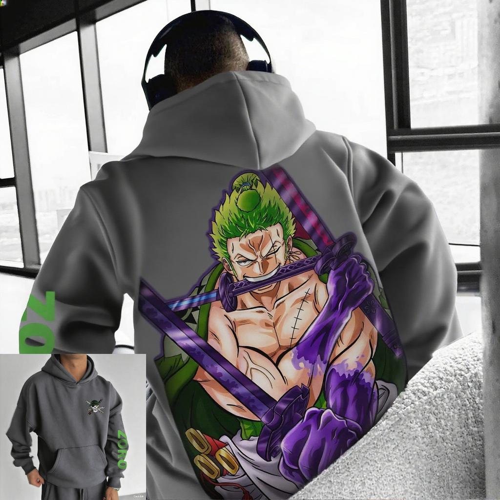 Весна Осень Мода Цельный Зоро Аниме Худи Мужчины Женщины Пуловер Толстовка Хлопок Уличная одежда Повседневный Графический Худи