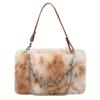 Classic Tie Dye Plush Satchel Bag, Women's Novelty Handbag, Faux Fur Chain Decor Purse For Winter