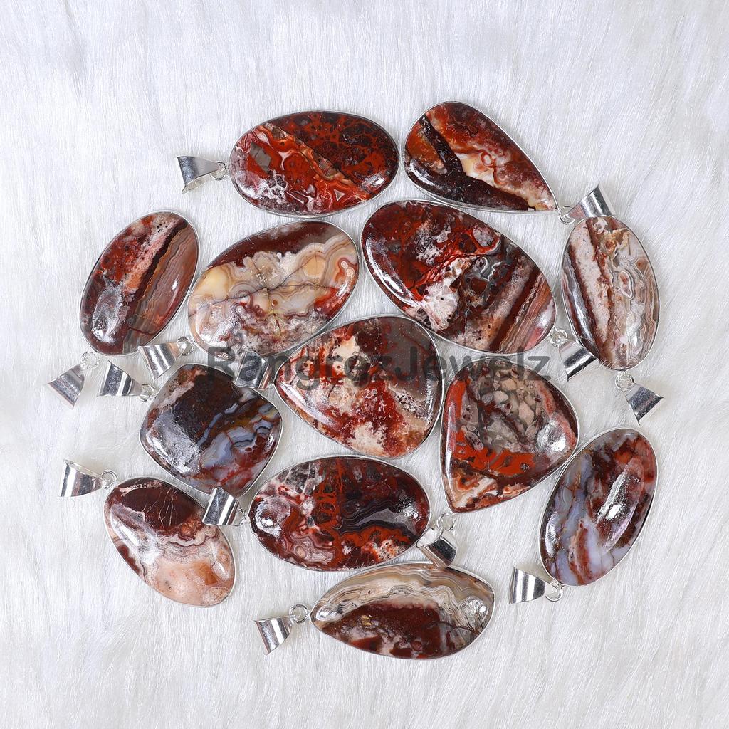 Red Crazy Lace Agate Pendant Sterling Silver Pendant Mix Shape Crazy Lace Agate Gemstone Pendant Handmade Jewelry Bezel Pedant Girls Necklace