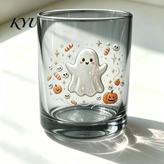 Spooky Pumpkin Party Cups Halloween Ghost Glass Cup, Colorful Gradient Aesthetic Tumbler with Decorative Holiday Drinkware Skull Print, Drinkware,