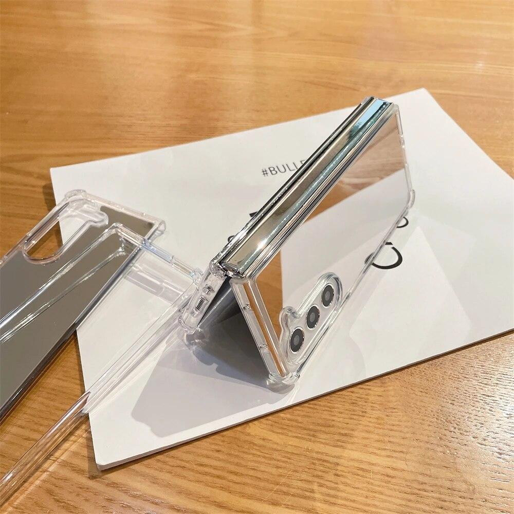 Роскошный зеркальный чехол для телефона 2в1 для Samsung Z Fold 3 ZFold 4 Fold 5, жесткий акриловый силиконовый противоударный защитный чехол из ТПУ