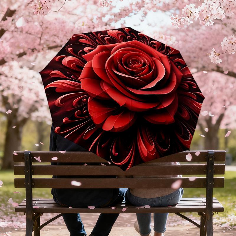 1PC Rose PetalsAutomatic Open/Close Umbrella with Windproof, 8-Rib Sturdy Canopy, Durable Ribs, Fashionable Design1286A