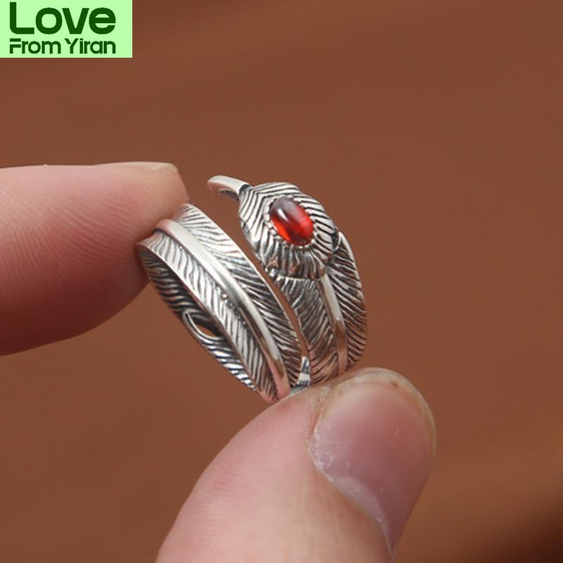 Серебряное ювелирное изделие S925 пробы, персонализированное, ручная работа, ретро, тайское серебряное открывающееся кольцо в форме пера