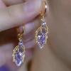 French Purple Zircon Leaf Ear Cuffs - Fashionable, Slim, Double Layer Sparkling Diamond Earrings with National Style