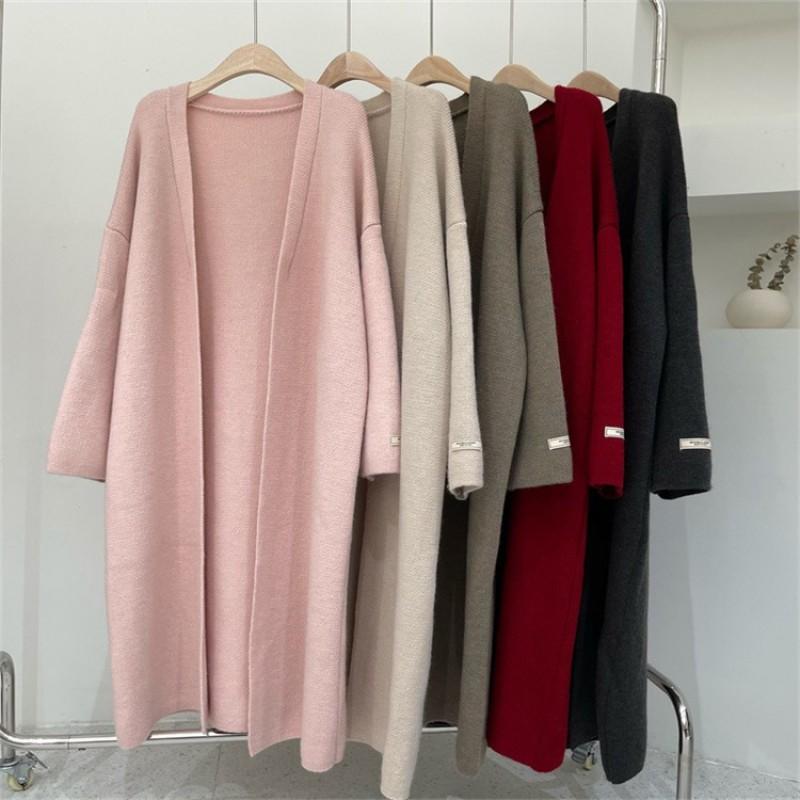 Женский oversized длинный вязаный кардиган-свитер свободного кроя с V-образным вырезом, зимний теплый повседневный верх