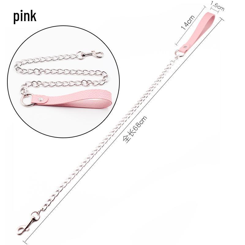 Jiuai SM Leather Collar & Metal Chain Leash - Fun Alternative Adult Sex Toys for Couples