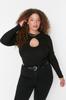 Women's Plus Size Blouse Black Window Cut Out Detailed Crop Knitted Blouse