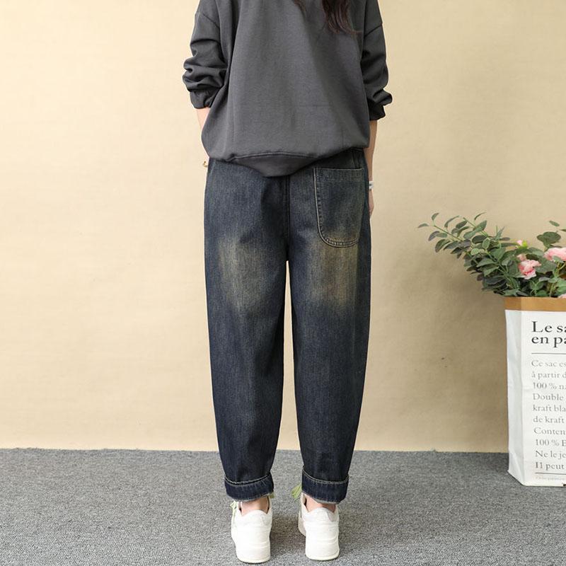Повседневные свободные шаровары женские весна-лето винтажный стиль вышитые джинсы брюки женские с высокой талией свободные карманные джинсовые брюки
