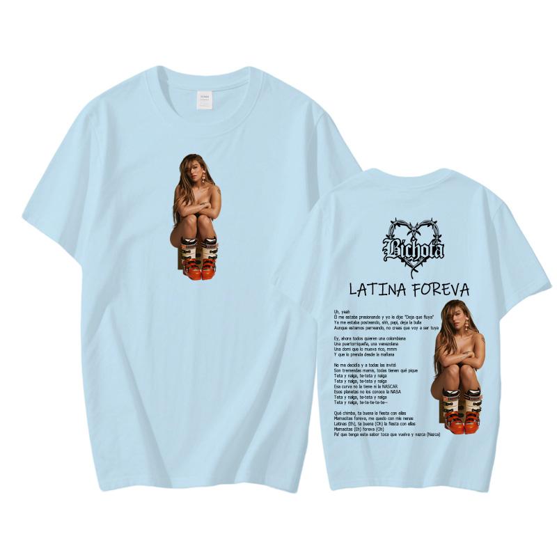 KAROL G LATINA FOREVA 2025 НОВЫЕ Топы Хип-хоп Футболка с графическим принтом Унисекс Круглый вырез Мягкая одежда 100% хлопок Высококачественная футболка