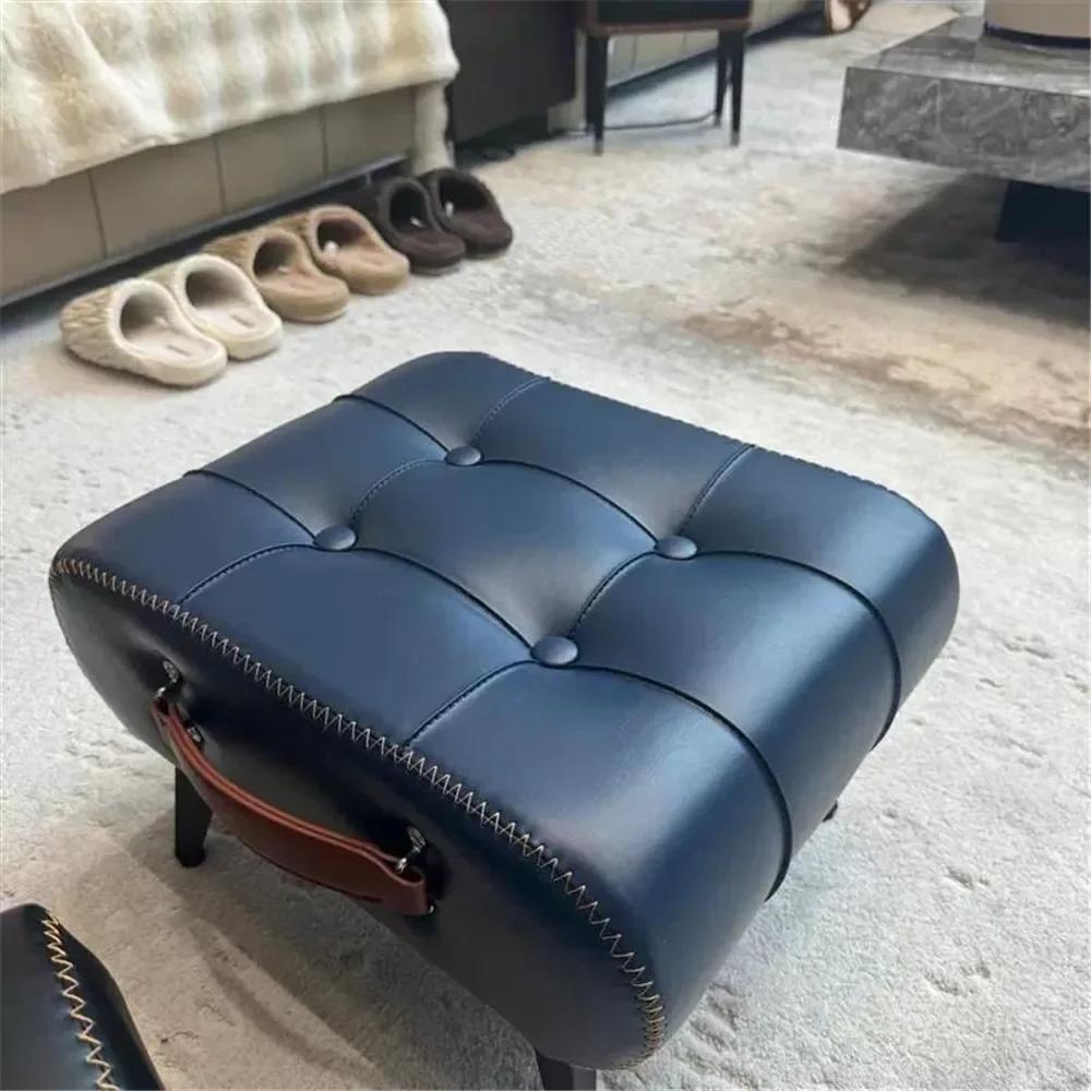 Nordic Light Luxury Leather с ручкой для пеленания обуви, переносной табурет-ступенька, мебель, пуф для гостиной, спальни